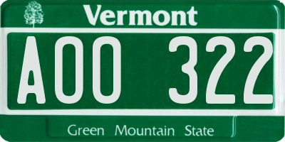 VT license plate AOO322