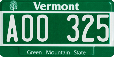 VT license plate AOO325