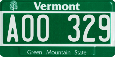 VT license plate AOO329