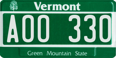 VT license plate AOO330