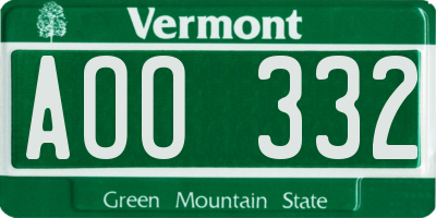 VT license plate AOO332