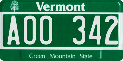 VT license plate AOO342