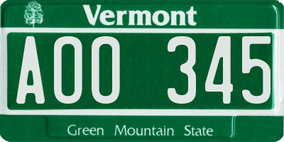 VT license plate AOO345