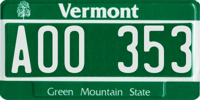 VT license plate AOO353