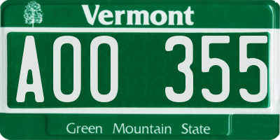 VT license plate AOO355