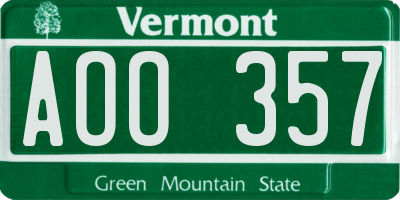 VT license plate AOO357