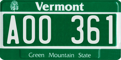VT license plate AOO361
