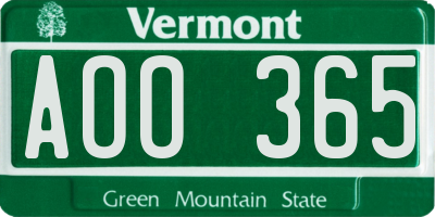 VT license plate AOO365