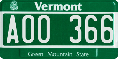 VT license plate AOO366