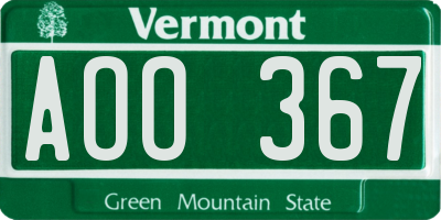 VT license plate AOO367