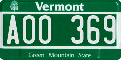 VT license plate AOO369