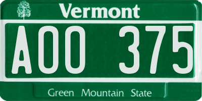 VT license plate AOO375