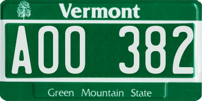 VT license plate AOO382