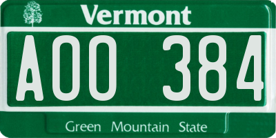 VT license plate AOO384