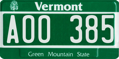 VT license plate AOO385