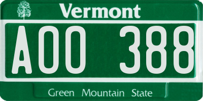 VT license plate AOO388