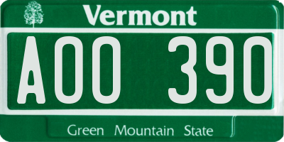 VT license plate AOO390