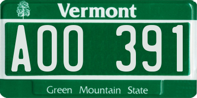 VT license plate AOO391