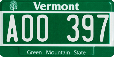 VT license plate AOO397