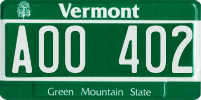 VT license plate AOO402