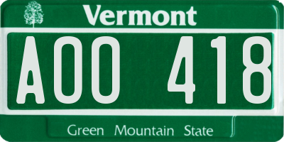 VT license plate AOO418