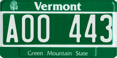 VT license plate AOO443