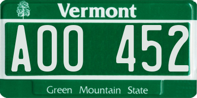 VT license plate AOO452