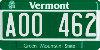 VT license plate AOO462