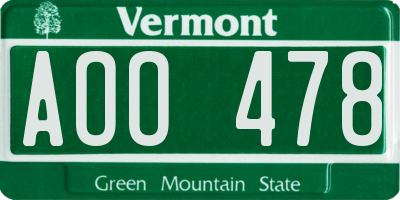 VT license plate AOO478