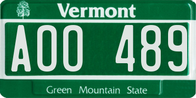 VT license plate AOO489