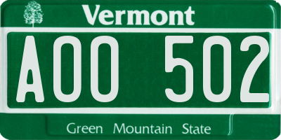 VT license plate AOO502