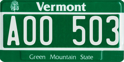 VT license plate AOO503