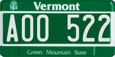 VT license plate AOO522