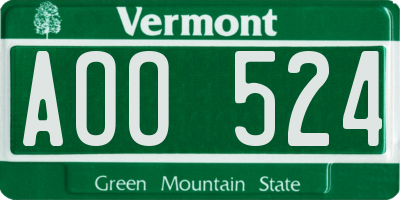 VT license plate AOO524