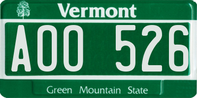 VT license plate AOO526