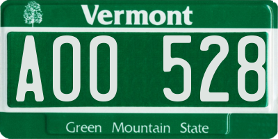 VT license plate AOO528