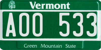 VT license plate AOO533