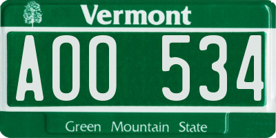 VT license plate AOO534