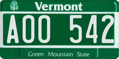 VT license plate AOO542
