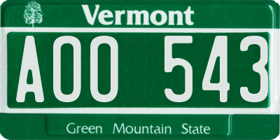 VT license plate AOO543