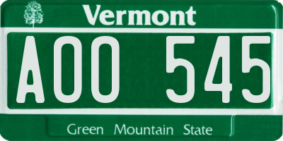 VT license plate AOO545