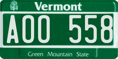 VT license plate AOO558