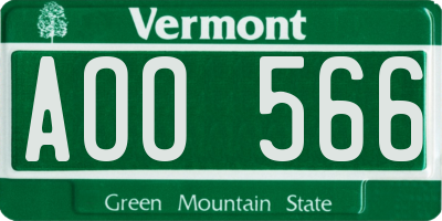 VT license plate AOO566