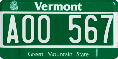 VT license plate AOO567