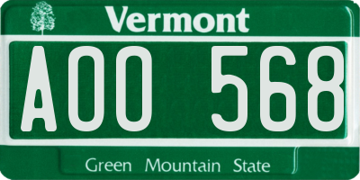 VT license plate AOO568