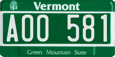 VT license plate AOO581