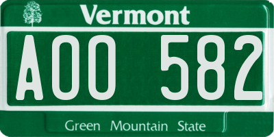 VT license plate AOO582