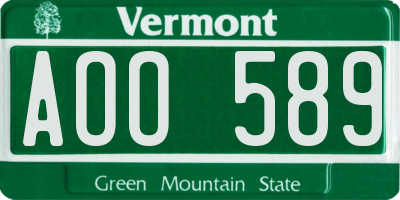 VT license plate AOO589