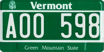 VT license plate AOO598