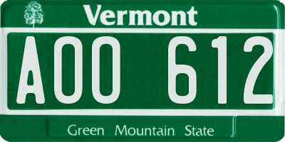 VT license plate AOO612